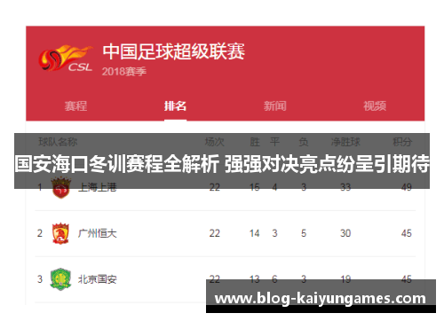 国安海口冬训赛程全解析 强强对决亮点纷呈引期待