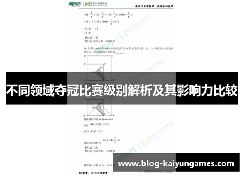 不同领域夺冠比赛级别解析及其影响力比较